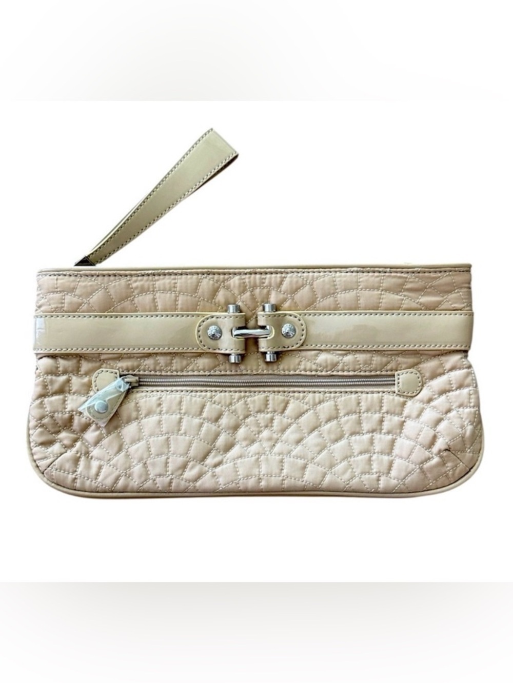 Vera Bradley Quilted Bistro Khaki Tan Silver Clutch Wristlet Handbag Purse New